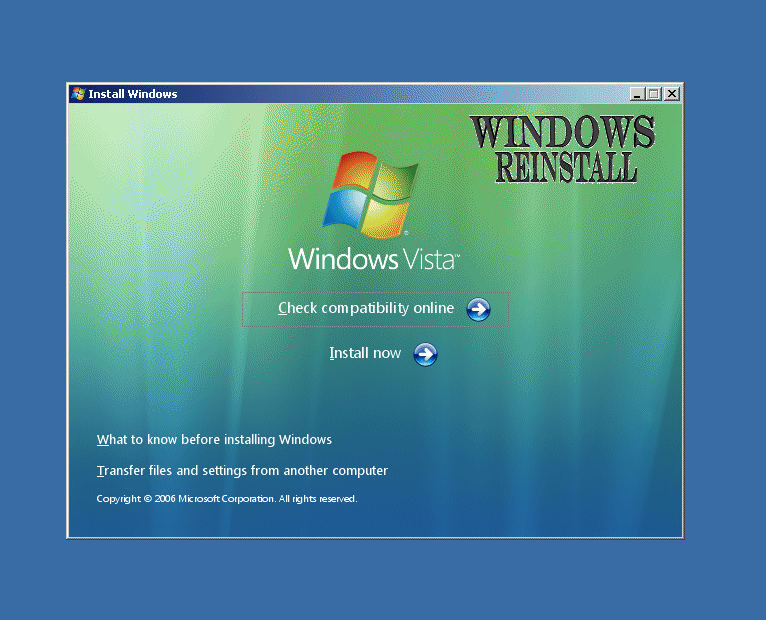 Windows Vista Reinstalling